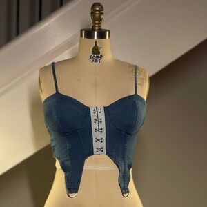 Trendy Cropped Denim Bustier Top w/ Garter Straps - Worn Once!